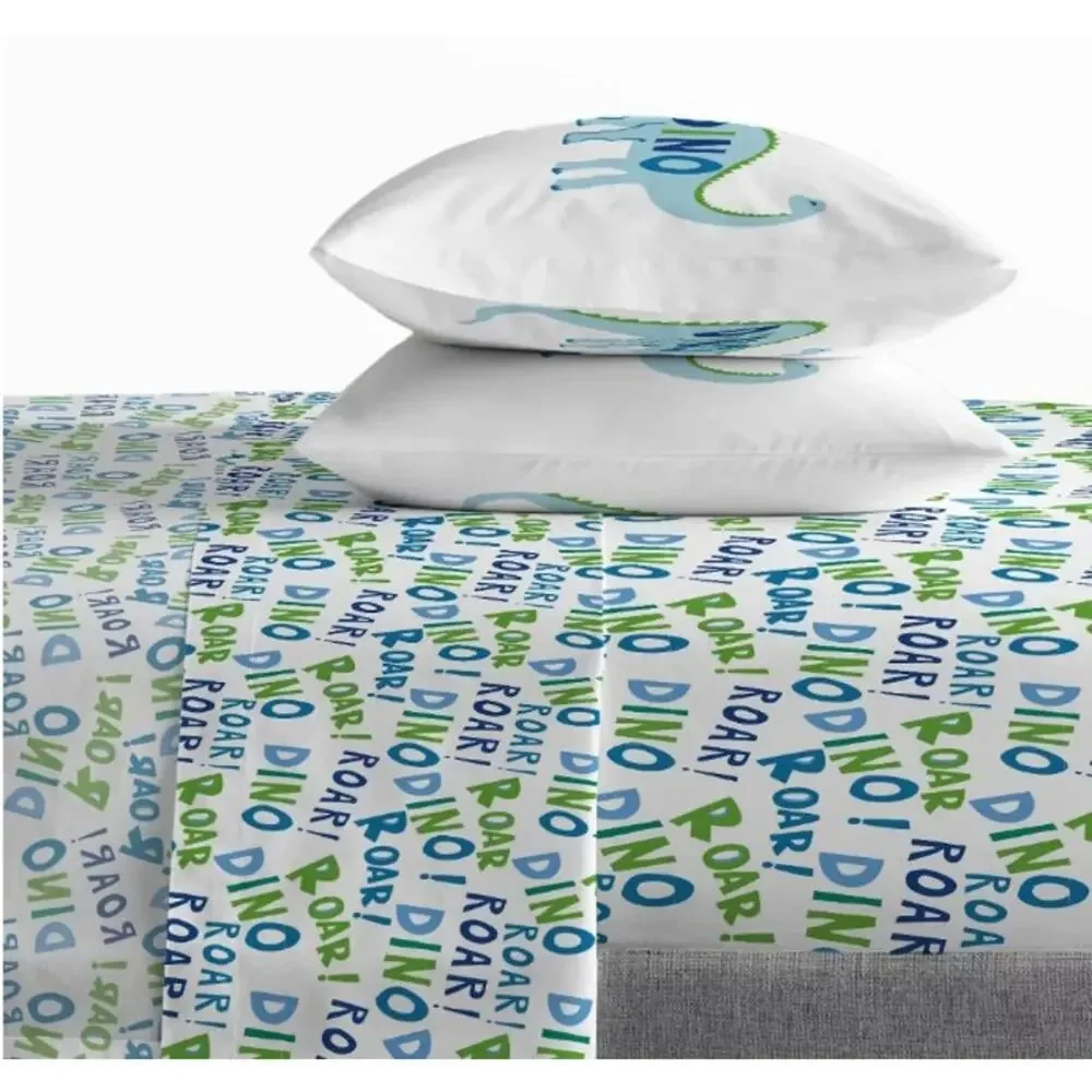 NEW Sunny Side Up Dino Roar Full Double Bed Size Sheets  4 Piece Set Dinosaur